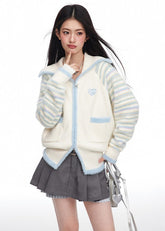 Original Design Milk Yellow Stripe Splice V-shaped Zipper Knitted Cardigan